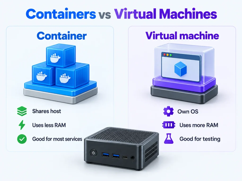 Containers versus virtual machines on a mini PC