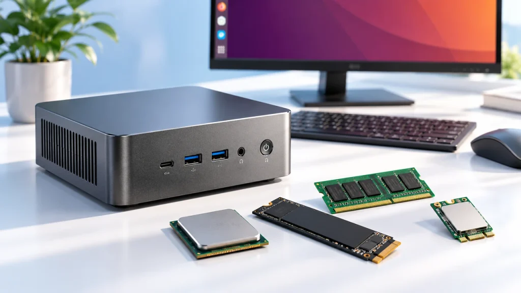 AMD Ryzen mini PC with NVMe SSD, RAM and wireless hardware for Linux compatibility