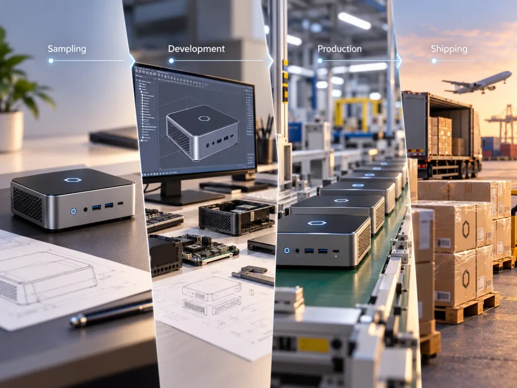 Custom mini PC timeline sampling development production and shipping