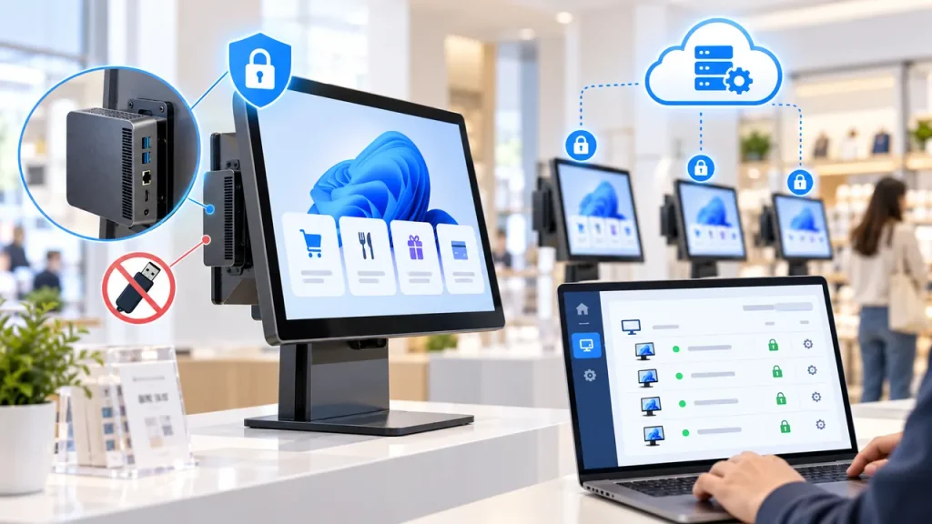 Secure mini PC kiosk with restricted USB access and remote device management